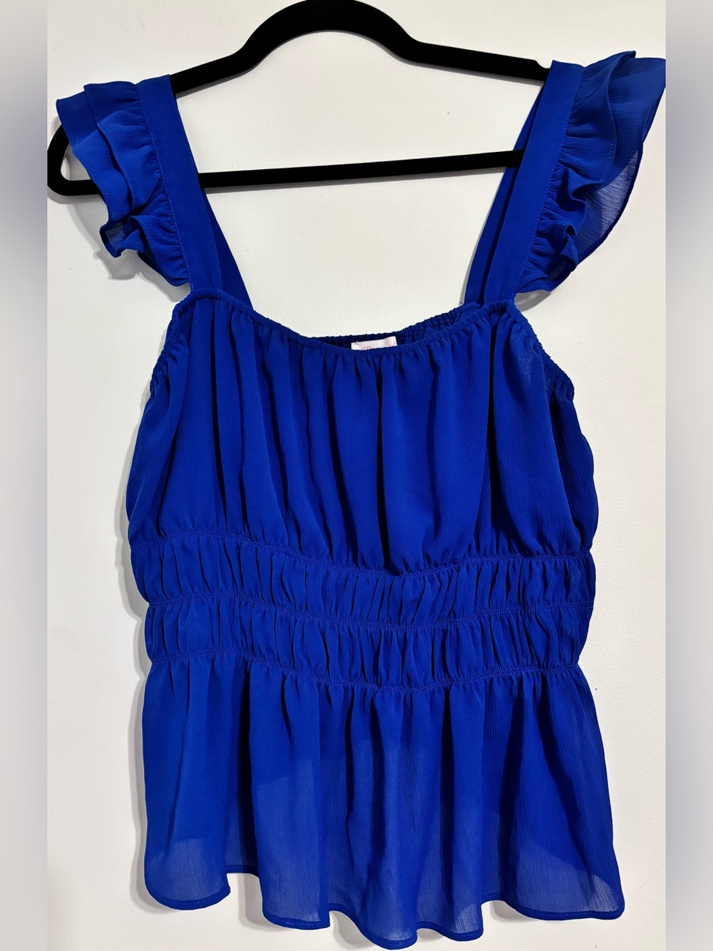 Pink Lily Royal Blue Pleated Chiffon Top